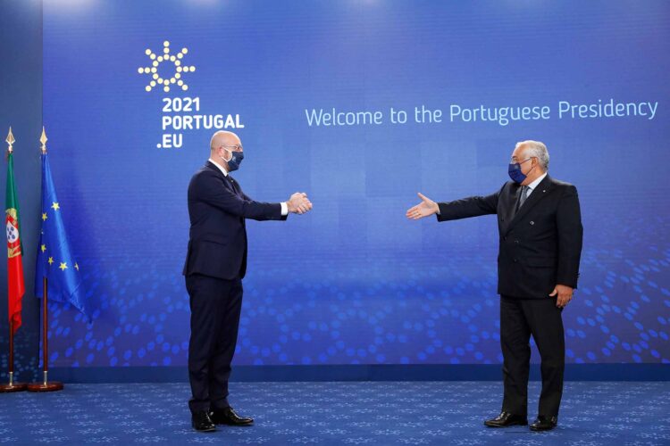 António Costa Portuguese Prime Minister eudebates with Charles Michel EU Council President in Lisbon