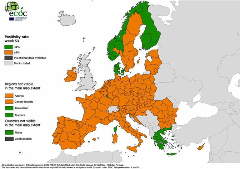COVID free European Regions Green zones on the ECDC map